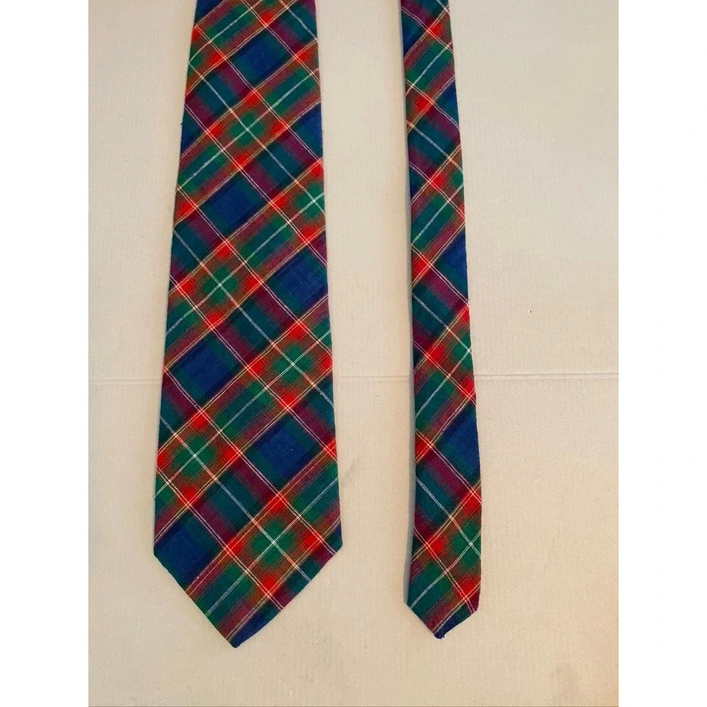 Foxtrot America Mens Plaid Necktie Blue Green Red Tartan 100% Cotton Tie